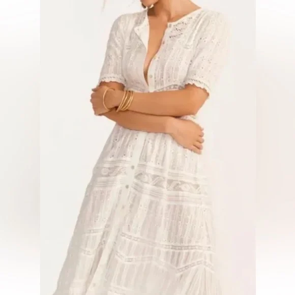NWT $595 LoveShackFancy Medina Victorian Maxi White Lace Dress 2PC Size 2 - Picture 2 of 14
